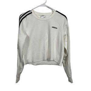 Adidas White & Black Classic Striped Cropped Sweatshirt